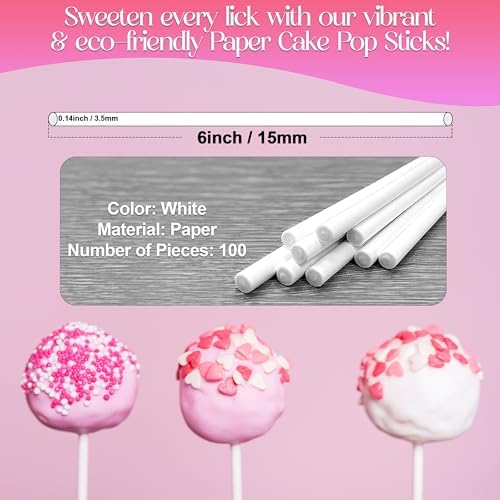 6-Inch White Paper Cake Pop Sticks - Premium 100 Pack | Perfect for Lollipops, Cookies, Chocolate Cake Toppers | Versatile Baking & Crafting Accessory