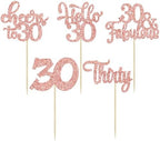30Pcs Happy 30th Birthday Cupcake Toppers Rose Gold Glitter Thirty Cheers to 30 Birthday Cupcake Picks for Happy 30th Birthday Anniversary Party Cake Decorations Supplies