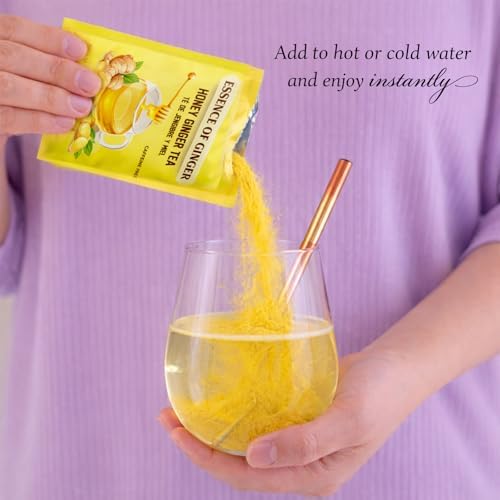 Life Plus Style Gourmet Essence of Ginger Honey Ginger Herbal Tea Instant 20 Tea Powder Packets Caffeine Free Natural Hot or Cold Honey Tea for Men Women