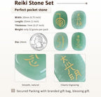Amogeeli Aventurine Chakra Symbol Engraved Crystal Energy Pocket Stone Healing Reiki Stone Set of 4