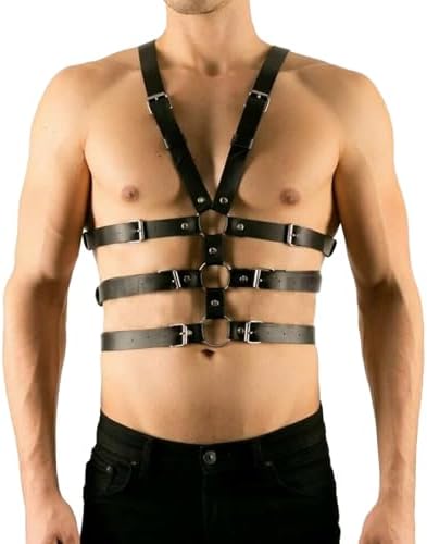 Men's Leather Body Chest Harness Belt Shoulder Cage Belt, Mens Crop Top Chest Muscle Harness, Sexy Punk Body Adjustable Buckle Clothes Outfits