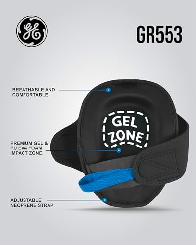 GE Heavy Duty Knee Pads with Gel Padding for Maximum Protection – Knee Guards Designed for Durability, Featuring Gel Cushioning for Comfort and Support during Activities – Black