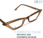 2SeeLife Premium Cat Eye Reading Glasses for Women – Narrow-Medium Fit, Sturdy Frame, Spring Hinges, Stylish Funky Readers, Amber Green, +2.00