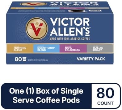 Victor Allen's Coffee Variety Pack (Morning Blend, 100% Colombian, Donut Shop Blend, and Italian Roast), 80 Count, Single Serve Coffee Pods for Keurig K-Cup Brewers