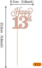 12 Pack Happy 13th Centerpiece Sticks Glitter Number 13 Thirteen 13th Birthday Table Flower Centerpiece Sticks for Cheers to 13 Years Old 13th Birthday Theme Party Supplies Rose Gold