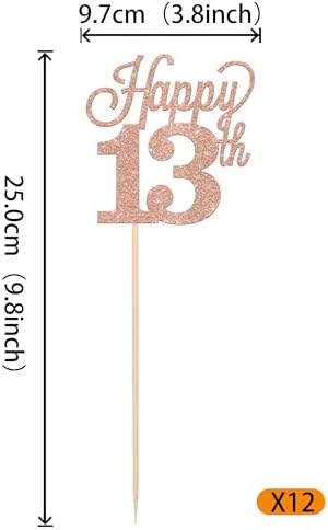 12 Pack Happy 13th Centerpiece Sticks Glitter Number 13 Thirteen 13th Birthday Table Flower Centerpiece Sticks for Cheers to 13 Years Old 13th Birthday Theme Party Supplies Rose Gold