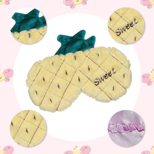 Cute Pineapple Eye Mask, Soft Fluffy Plush Blindfold Funny Novelty Fruits Sleeping Mask Eye Cover Shade for Kids Girls Boys Women Men Night Nap Travel Meditation (Yellow, Pineapple)