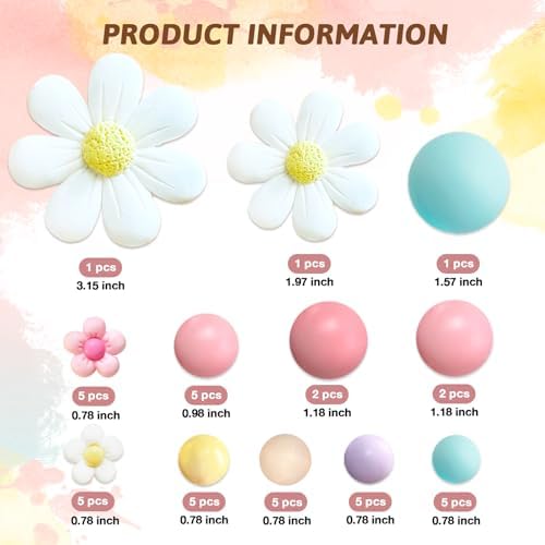 42Pcs Boho Daisy Flower Cake Topper Mini Balls Cake Decorations Retro Groovy Cake Toppers for Women Girls Kids Birthday Baby Shower Wedding Daisy Flower Hippie Themed Party Supplies