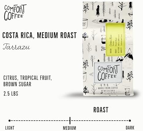 Mt. Comfort Coffee Costa Rica Medium Roast, 12 Ounce - Flavor Notes of Dark Chocolate, Citrus Fruit and Tropical Nuts - Sourced From Small, Peruvian Coffee Farms - Roasted Whole Beans