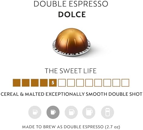 Nespresso Capsules Vertuo, Double Espresso Dolce, 30-Count Espresso Pods, Brews 2.7 oz.