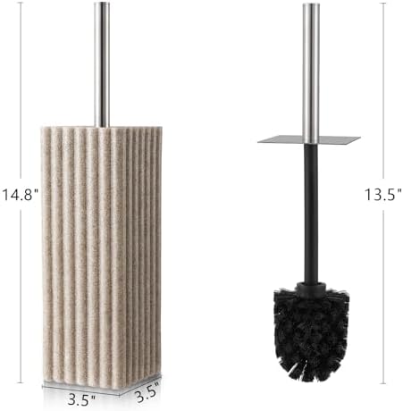 Toilet Bowl Brush and Holder for Bathroom，Resin Toilet Brush and Holder Set with Stainless Steel Handle，Deep Cleaning Modern Toilet Cleaner Brush -Space Saving, Covered Brush (Beige)
