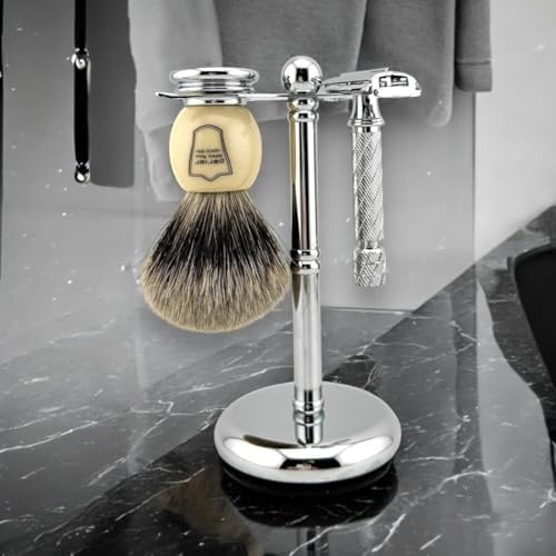 Parker Deluxe Chrome Safety Razor & Shaving Brush Stand – Weighted Chrome-Plated Display Stand for Safety Razors & Brushes (Handles up to 25 mm Knot Size)