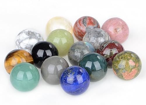LPbeads 20mm 15pcs Natural Gemstone Polished Sphere Healing Crystal Rocks Ball Mineral Collection Decoration Kit