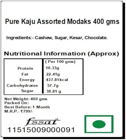 Ghasitaram Gifts Indian Sweets - Sweets Ganesha Chaturthi Gifts Modaks Pure Kaju Assorted Modaks 400 GMS