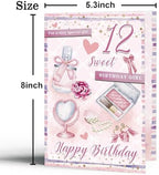 fancu Happy 12th Birthday Card for Girls, Sweet Fashion Bithday Card for 12th Girls, Pink Beauty Themed Card,Birthday Card for Special Daughter Granddaughter, Perfume, Makeup & Pearl Design