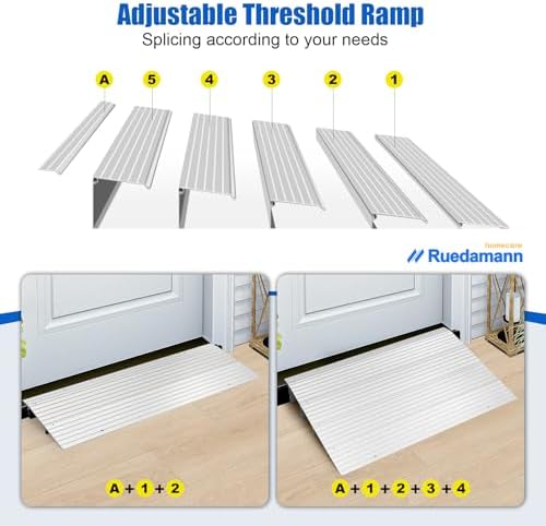 Ruedamann Door Threshold Ramp, 2" Rise Aluminum Threshold Ramps for Doorways, 800 lbs Load Capacity, Handicap Ramps for Home Steps for Wheelchair, Scooters, Power Chairs, Walkers, Bicycle, Tricycle