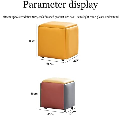 5 in 1 Nesting Ottoman Cube Chair Stackable Stools Faux Pu Small Square Foot Rest Stools with Wheels for Living Room Dining Room 35 * 35 * 35Cm,B-35 * 35 * 35CM