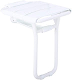 White Shower Seat with Leg, Wall Mount Folding Bathroom Stool Fold Up Changing Shoes Stool Bath Chair for Adults Elderly Disabled, Aluminum Alloy Frame