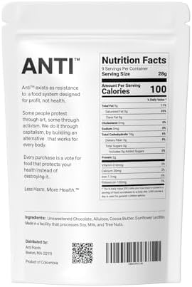 Anti Sugar Free Dark Chocolate Mini Chips – 4 Ingredients, 0g Sugar, 0g Sugar Alcohol, Non-GMO (9oz, 1 Pack)