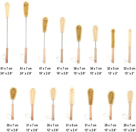 2 pcs Extra Long Bristle Bottle Brushes (24 inch), with Beech Wood Handle, Bendable Head, Natural Washing Brush with Extended Handle, for Long Narrow Neck Bottles, Gallon Water Jug, Big Vessels