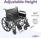 26 Inch Bariatric Wheelchair for Adults - Removable Full Length Armrests, Swing Away Footrests, Adjustable Height - 500+ lbs Capacity Extra Wide Wheelchair - Foldable