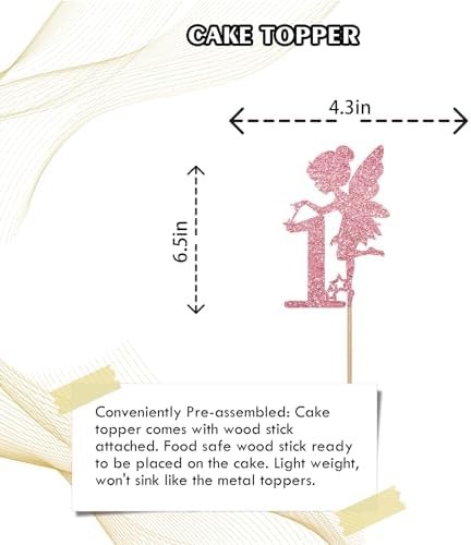 Rose Gold Fairy 1st Birthday Cake Topper - Garden Fairy Themed Decoration for 1st Anniversary/Girl's Birthday Party