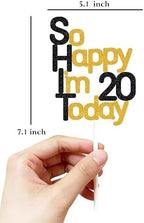 So Happy I'm 20 Today!20 Birthday Cake Toppers-Black Glitter, Funny 20th Cake Topper for Men,Twenty Cake Topper For Women, 20th birthday decorations