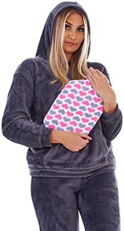 2 x Hot Water Bottles with Soft Fleece Cover - Natural Rubber 2 Litre Capacity - (Hearts Designs)