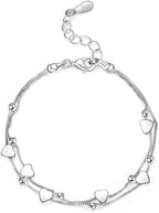 925 Sterling Silver Bracelet for Women, Love Heart Charm Chain Bangle Fashion Jewelry Gifts