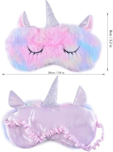 Cute Unicorn Sleeping Mask, Soft Fluffy Plush Blindfold Funny Novelty Animal Sleep Mask Eye Cover Eyeshade for Kids Girls Boys Women Men Night Nap Travel Meditation (Rainbow, Unicorn)