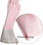 KINGFINGER Rubber Latex-Free Dishwashing Gloves for Household Cleaning, Waterproof, 2-Pair Large with Long Cuff & Flock Lining