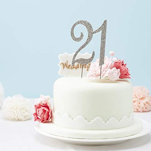 21st Rhinestones Cake Topper, Number 21 Birthday Adult Ceremony or Anniversary Party Decoration Ideas Perfect Keepsake (Silver)