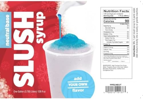 Neutral Slushy Mix 1 Gallon Concentrate – 5:1 Frozen Drink Base for Slushie Machine, Granita Maker & Snow Cone Machine – Unflavored Beverage Syrup – 48 Servings – Gluten Free – Commercial Slush Base – Made in USA