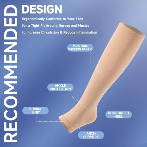 bropite Toeless Compression Socks for Women&Men-2/3 Pairs Open Toe Compression stocking Support 15-20mmhg Knee High Circulation