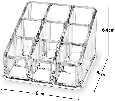 MOSIKER Lipstick Lip Gloss Organizer,Small Clear Acrylic Compact Essential Oil Rollerball Perfume Holder with 9 Slots