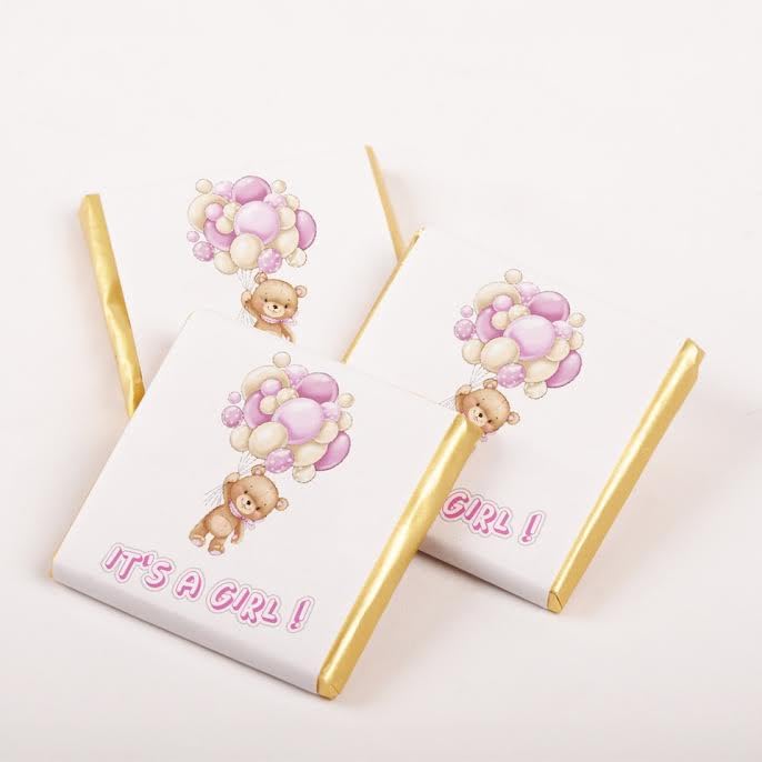 Set of 50 It's a boy-girl Baby Chocolates, Perfect for Celebrations, Gender Reveals, and Special Occasions,Baby Shower Gifts. (Girl - Bear)