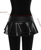Black Latex Metallic Skirt PU Leather Skirt Short Double Layered Ruffle Pleated Mini Skater Micro Skirt for Women Party
