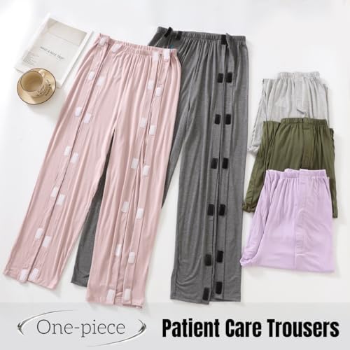 Full Open Patients Care Trousers,Unisex Fracture Pants,Bedridden Patient Clothing,Disability Clothes,Suit for Fracture,Disable,Elderly(Woman,Bean Paste Color,M)