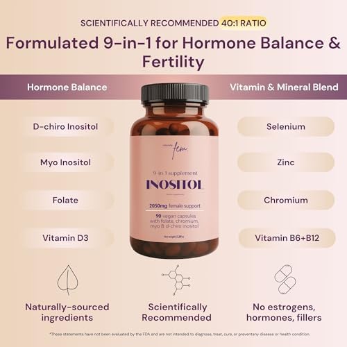 QSTA Myo-Inositol & D-Chiro Inositol Supplement for Women 2050mg (40:1 Ratio) – 9-in-1 Hormonal Balance & Metabolic Support with Folate, Vitamin B6, B12, D3, Zinc & Chromium. 90 Myo Inositol Capsules