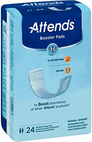 Attends Booster Pads for Adult Incontinence Designed to Boost Absorbency of Other Attends Products, Unisex, one Size, 3.5"x11", 24 Count (Pack of 8)