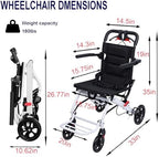 Ultra-Lightweight(Only 13.66lbs) Portable Transit Wheelchair, Folding Transport Wheelchairs for Adults Child, Support 180lbs, Compact Aluminum Wheelchair for Elderly Seniors, Easy to Travel A