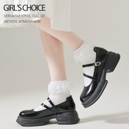 Lace Ruffle Frilly Socks for Women, Lace Ankle Socks with Double Layer Lace