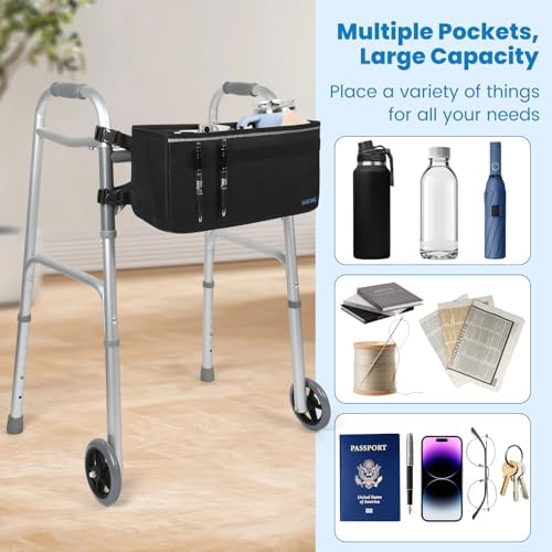 ZHCHG Walker Basket for Seniors, Walker Accessories, Folding Walker Bag with Large Capacity & Never Tipping Over, Best Gift- Black (Not Fit Rollator Walkers)