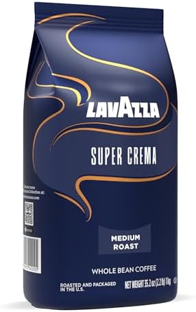 Lavazza Super Crema Whole Bean Coffee, Medium Espresso Roast, Arabica and Robusta Blend, 2.2 lb Bag, Package May Vary (Pack of 6)