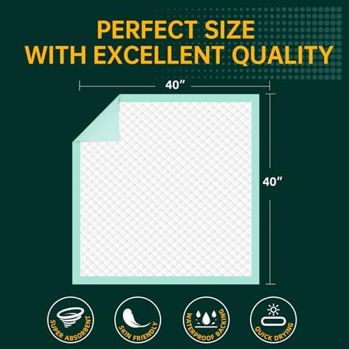 MILDPLUS Disposable Bed Pads 40"X40" Extra Large Pee Pads for Incontinence 140 Gram Heavy Duty Super Absorbent Underpads Waterproof Chucks Pads for Adults, Elderly or Pets [100x100CM, 10pcs]