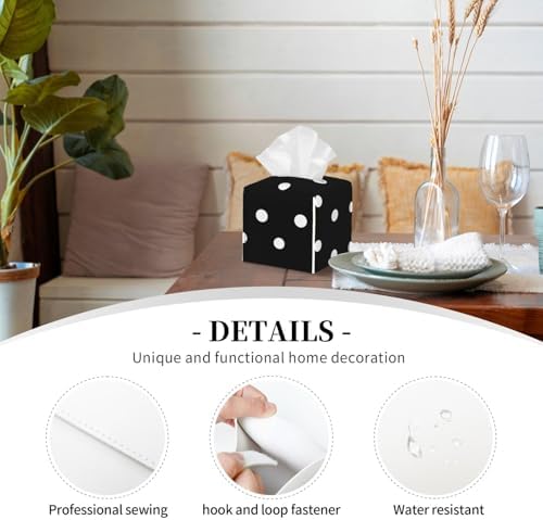 Polka Dot Square Leather Tissue Box Cover, Waterproof Decorative Napkin Holder Organizer for Car, Office, Home
