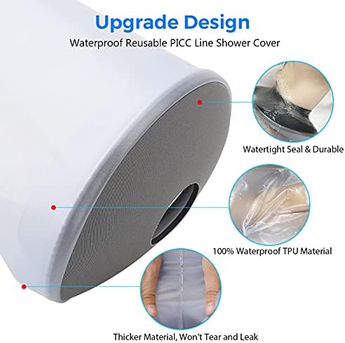 PICC Line Shower Cover, PICC Line Covers for Upper Arm, Reusable IV&PICC Line Sleeve Protector for Shower Adult, Waterproof Cast Covers for Arm Elbow Chemotherapy Home Infusion Bandage Dressing Wound