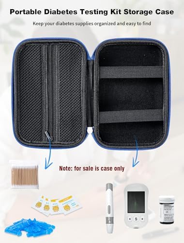 Gealaek Diabetes Supply Case with Hard Shell, Diabetic Organizer Carrying Case Portable Glucose Meter Storage Bag (Blue)