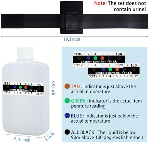 3oz Urine Test Complete Kit, 2 Smaller Translucent Portable Empty Bottle, Hidden Hi-Stretch Leg Strap and Thermal Sample Bag, 10 Temperature Test Strips, Urine Bottle Kit Test Practice at Home