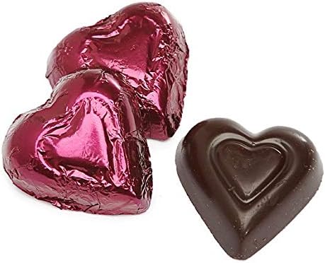 Dark Chocolate Burgundy Color Foiled Hearts - 1 LB Premium Chocolate, 60 Pieces
